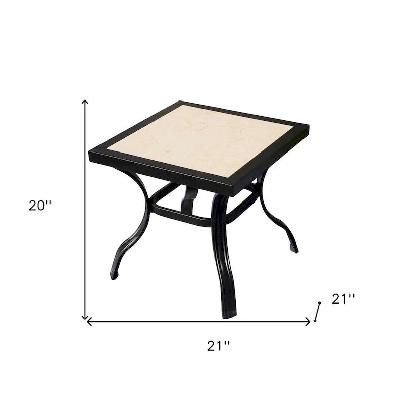 HomeRoots 21 Beige and Ivory Square Ceramic Outdoor Side Table