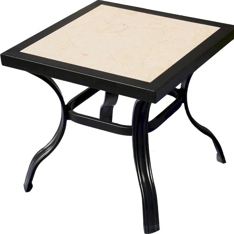 HomeRoots 21 Beige and Ivory Square Ceramic Outdoor Side Table