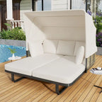 57 Outdoor Patio Daybed Rattan Daybed Outdoor Sunbed with Detachable Pillows for Patio, Backyard and Pool