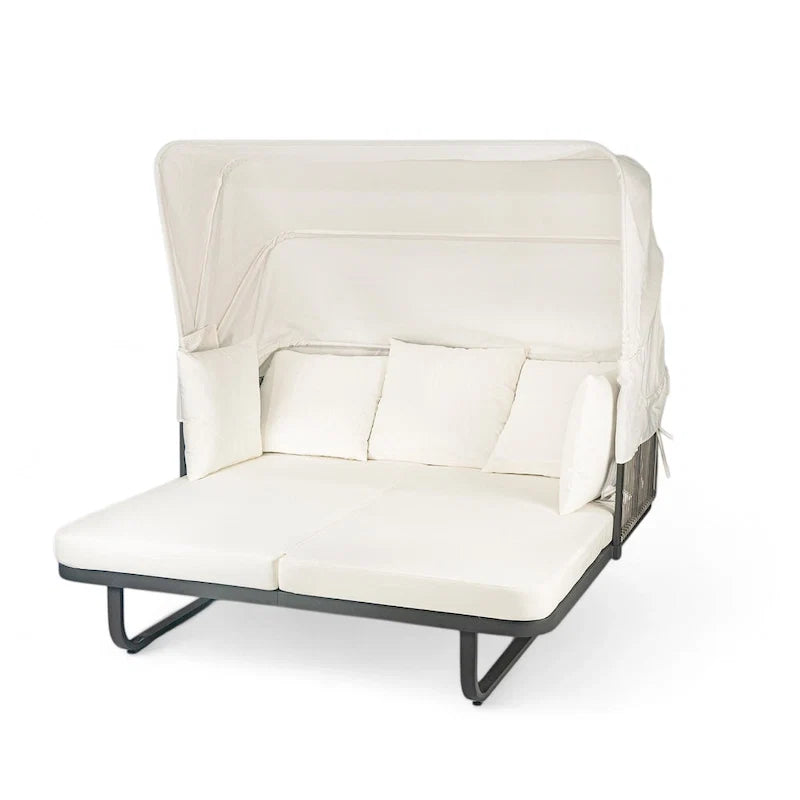57 Outdoor Patio Daybed Rattan Daybed Outdoor Sunbed with Detachable Pillows for Patio, Backyard and Pool