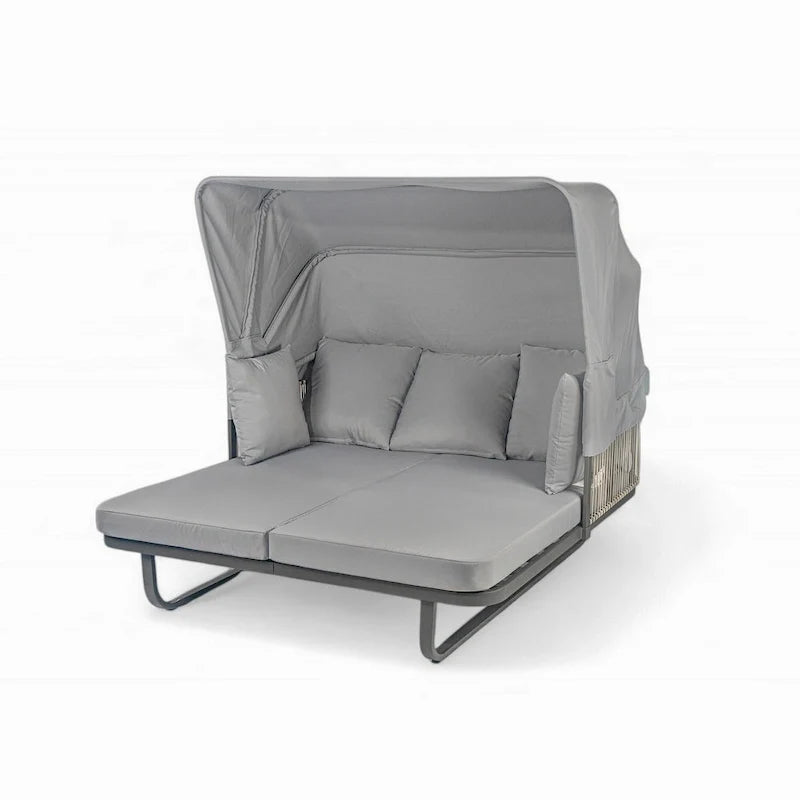 57 Outdoor Patio Daybed Rattan Daybed Outdoor Sunbed with Detachable Pillows for Patio, Backyard and Pool