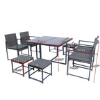 9 Pieces Outdoor Patio Dining Table Set with 4 Rattan Chairs and 4 Ottomans, Removable Cushions, Glass Table Top