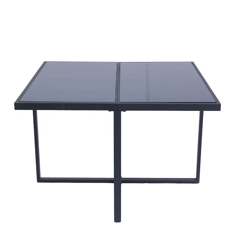 9 Pieces Outdoor Patio Dining Table Set with 4 Rattan Chairs and 4 Ottomans, Removable Cushions, Glass Table Top