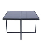 9 Pieces Outdoor Patio Dining Table Set with 4 Rattan Chairs and 4 Ottomans, Removable Cushions, Glass Table Top