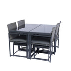 9 Pieces Outdoor Patio Dining Table Set with 4 Rattan Chairs and 4 Ottomans, Removable Cushions, Glass Table Top