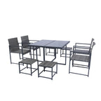 9 Pieces Outdoor Patio Dining Table Set with 4 Rattan Chairs and 4 Ottomans, Removable Cushions, Glass Table Top