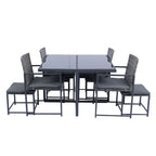 9 Pieces Outdoor Patio Dining Table Set with 4 Rattan Chairs and 4 Ottomans, Removable Cushions, Glass Table Top