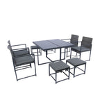 9 Pieces Outdoor Patio Dining Table Set with 4 Rattan Chairs and 4 Ottomans, Removable Cushions, Glass Table Top