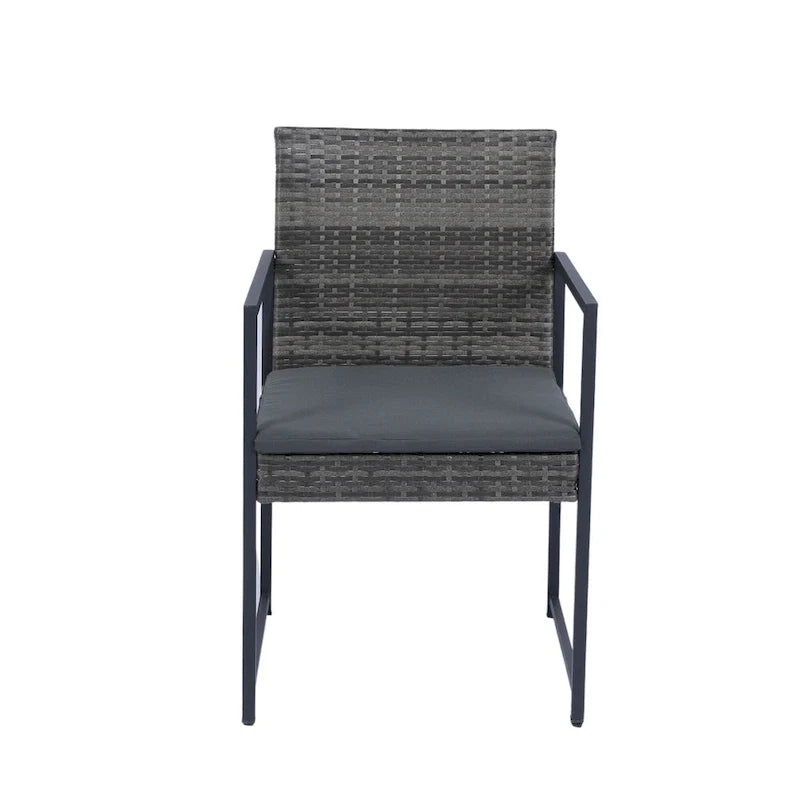 9 Pieces Outdoor Patio Dining Table Set with 4 Rattan Chairs and 4 Ottomans, Removable Cushions, Glass Table Top