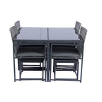 9 Pieces Outdoor Patio Dining Table Set with 4 Rattan Chairs and 4 Ottomans, Removable Cushions, Glass Table Top