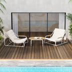 Set of 3 Patio Chaise Lounge Chair with Acacia Side Table