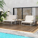 Set of 3 Patio Chaise Lounge Chair with Acacia Side Table