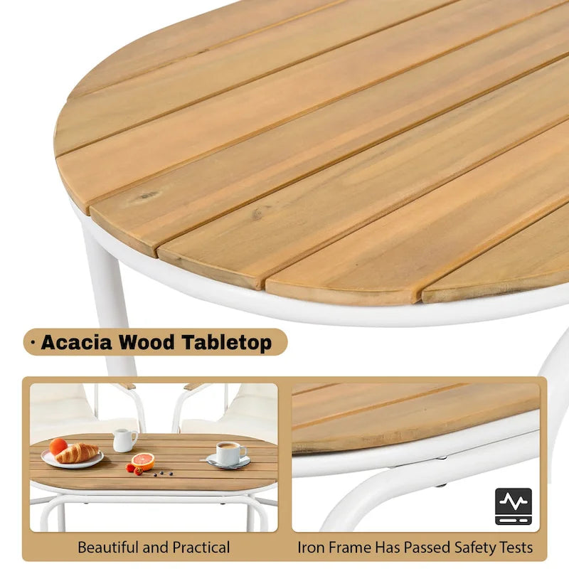 Set of 3 Patio Chaise Lounge Chair with Acacia Side Table