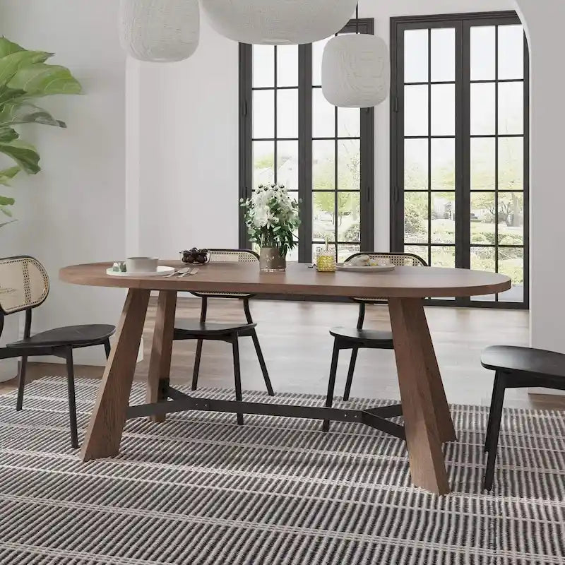 WESOME 70.86 Rustic Wood Oval Dining Table with Tapered Legs - 70.86D x 31.5W x 29.53H