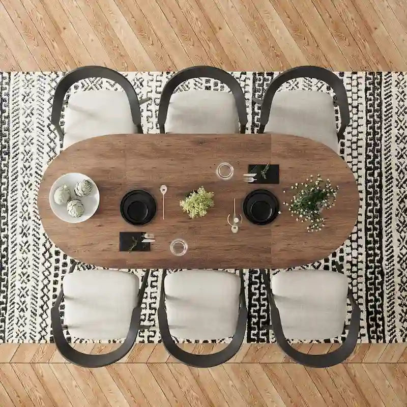 WESOME 70.86 Rustic Wood Oval Dining Table with Tapered Legs - 70.86D x 31.5W x 29.53H