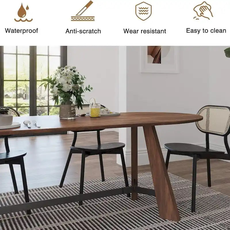 WESOME 70.86 Rustic Wood Oval Dining Table with Tapered Legs - 70.86D x 31.5W x 29.53H