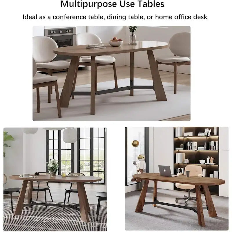 WESOME 70.86 Rustic Wood Oval Dining Table with Tapered Legs - 70.86D x 31.5W x 29.53H