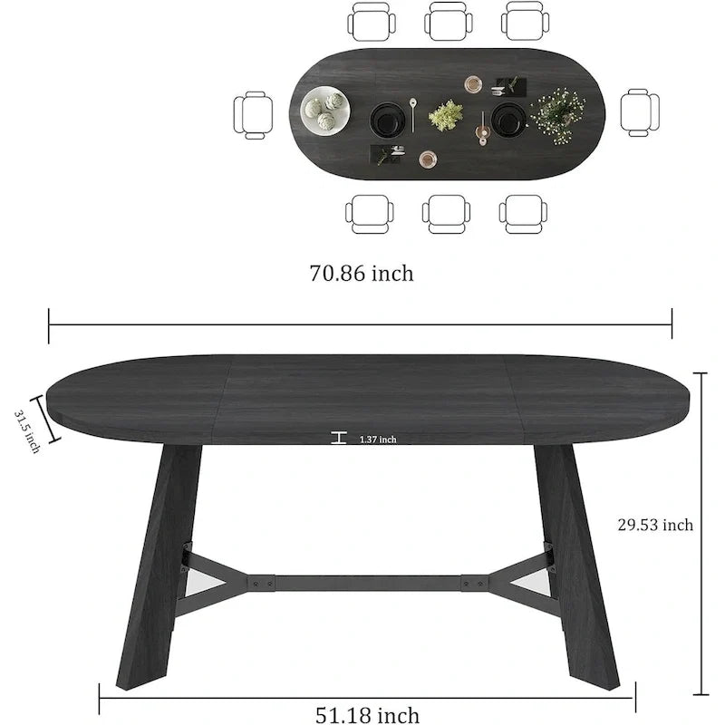 WESOME 70.86 Rustic Wood Oval Dining Table with Tapered Legs - 70.86D x 31.5W x 29.53H