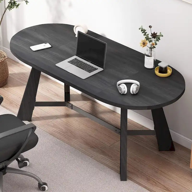 WESOME 70.86 Rustic Wood Oval Dining Table with Tapered Legs - 70.86D x 31.5W x 29.53H