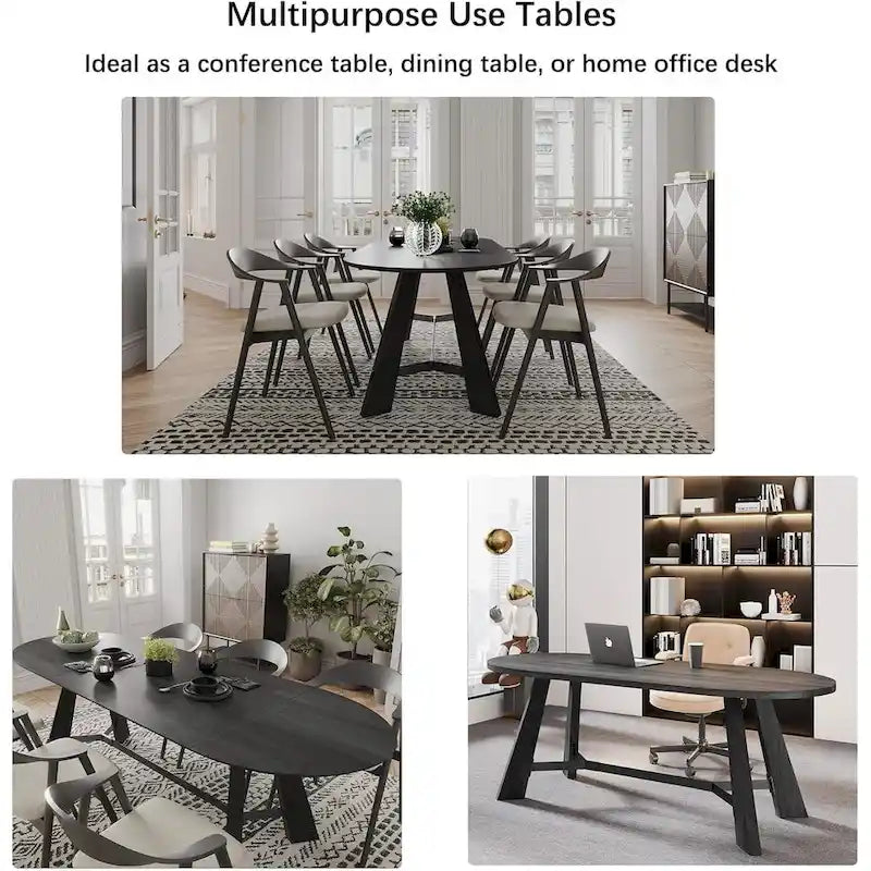 WESOME 70.86 Rustic Wood Oval Dining Table with Tapered Legs - 70.86D x 31.5W x 29.53H