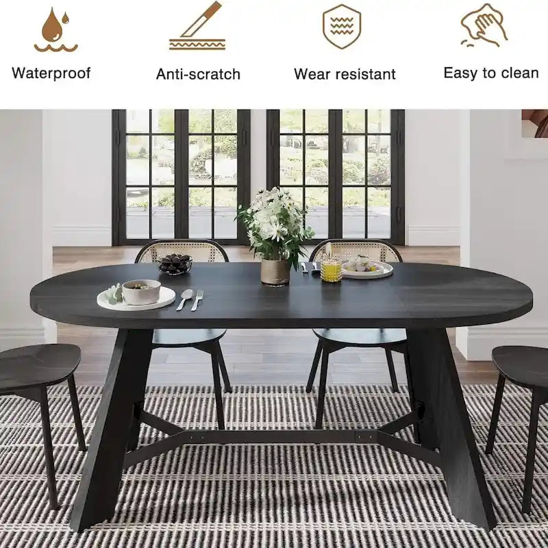 WESOME 70.86 Rustic Wood Oval Dining Table with Tapered Legs - 70.86D x 31.5W x 29.53H