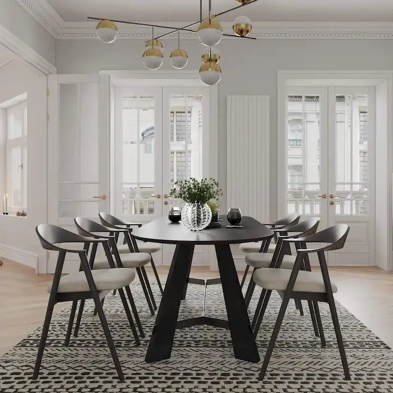 WESOME 70.86 Rustic Wood Oval Dining Table with Tapered Legs - 70.86D x 31.5W x 29.53H