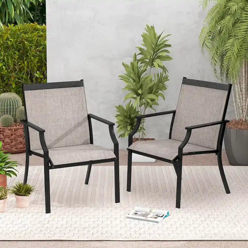 Gymax Set of 2 Patio Dining Chairs Outdoor Armchairs w/ Sturdy Metal
