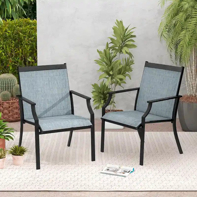 Gymax Set of 2 Patio Dining Chairs Outdoor Armchairs w/ Sturdy Metal