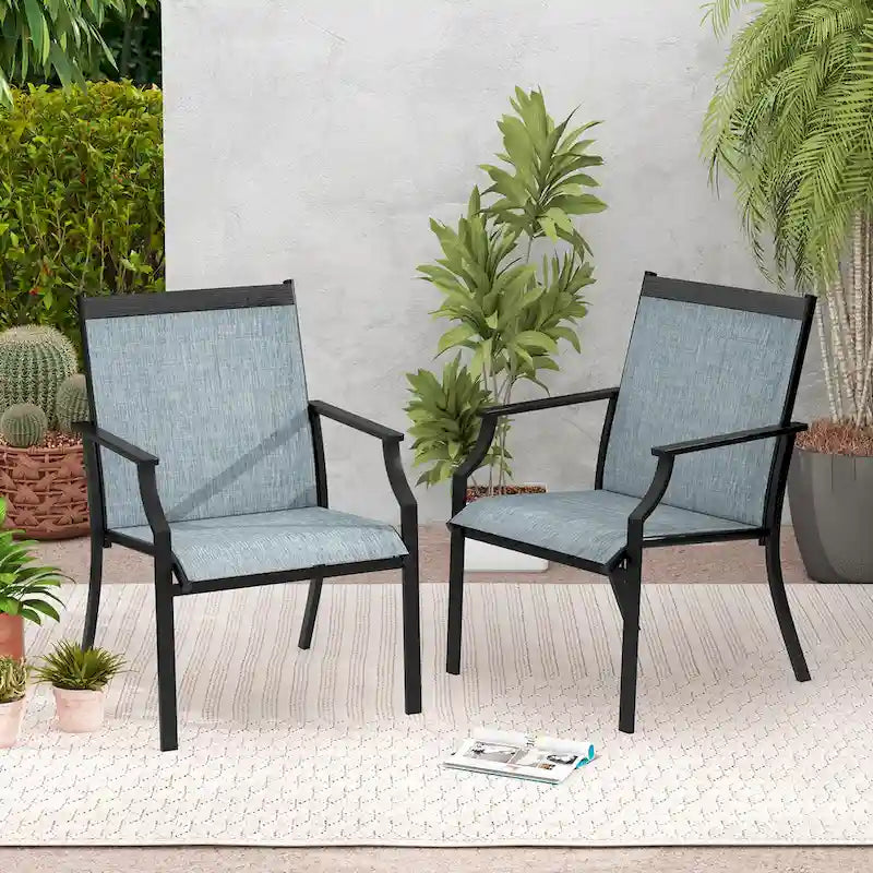 Gymax Set of 2 Patio Dining Chairs Outdoor Armchairs w/ Sturdy Metal