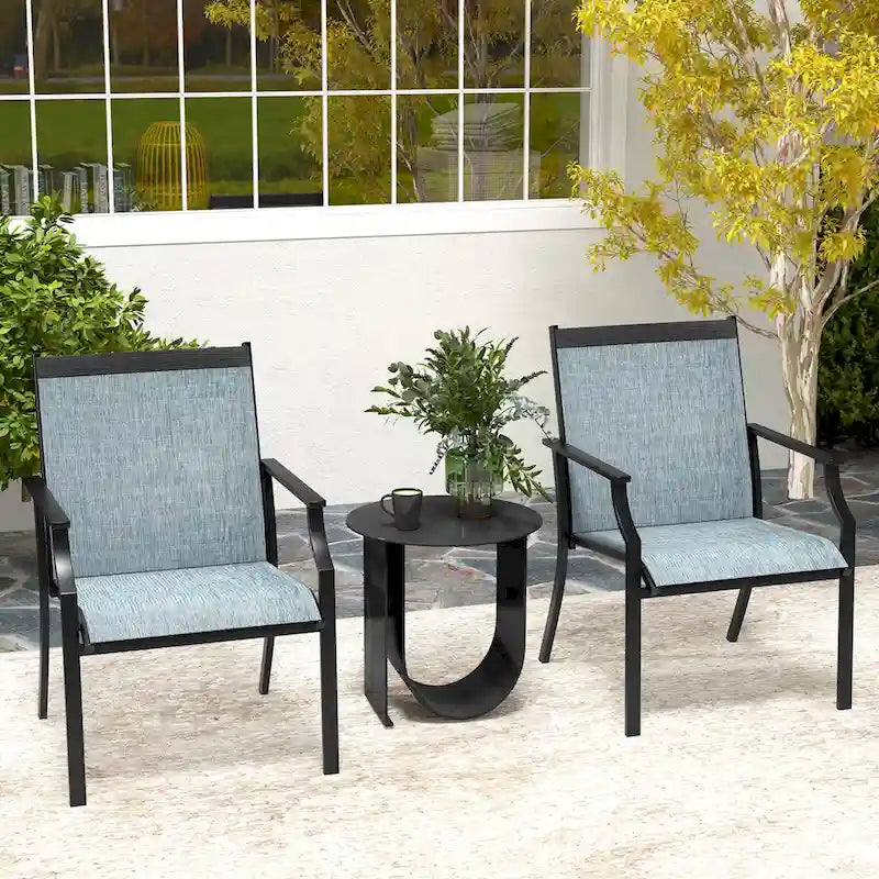 Gymax Set of 2 Patio Dining Chairs Outdoor Armchairs w/ Sturdy Metal
