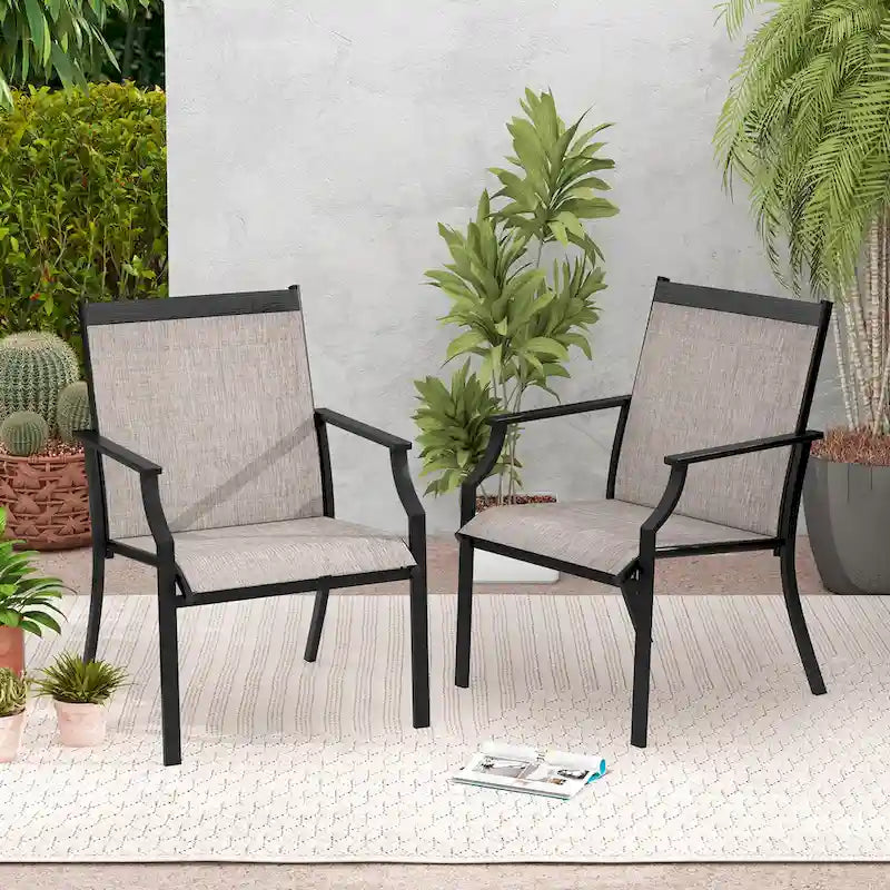 Gymax Set of 2 Patio Dining Chairs Outdoor Armchairs w/ Sturdy Metal