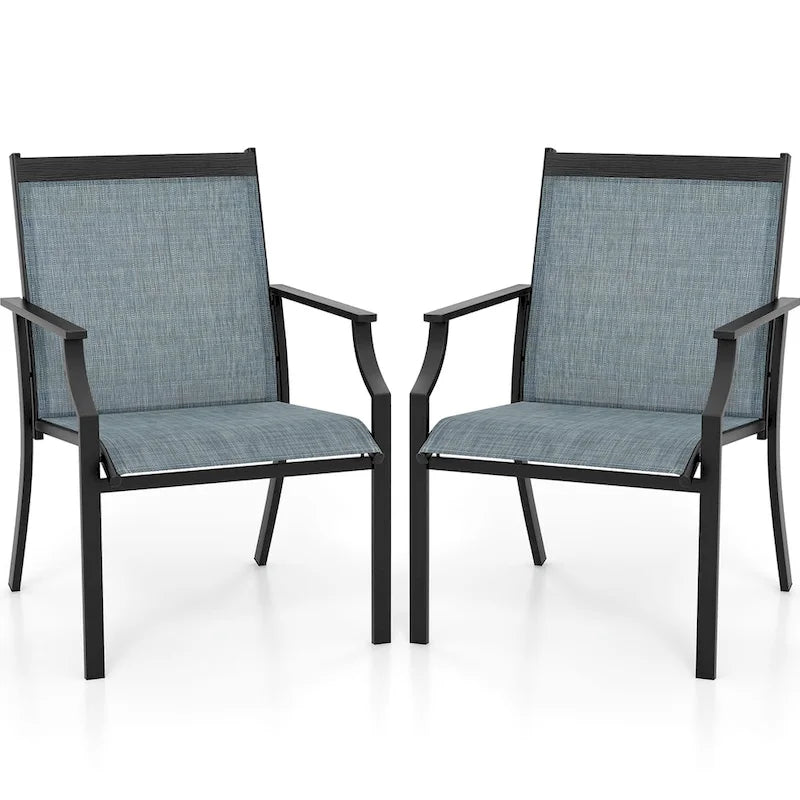 Gymax Set of 2 Patio Dining Chairs Outdoor Armchairs w/ Sturdy Metal