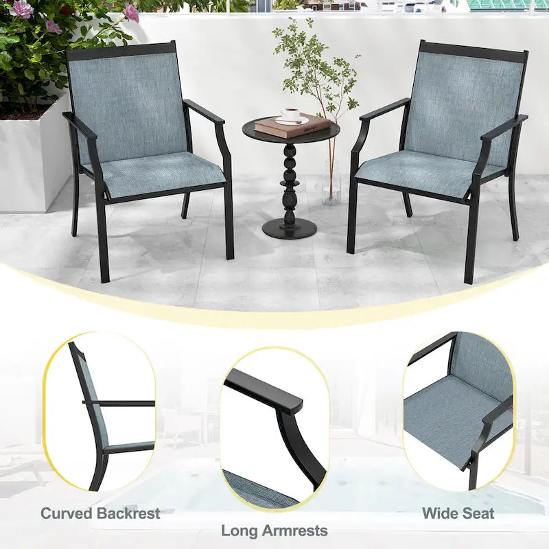 Gymax Set of 2 Patio Dining Chairs Outdoor Armchairs w/ Sturdy Metal