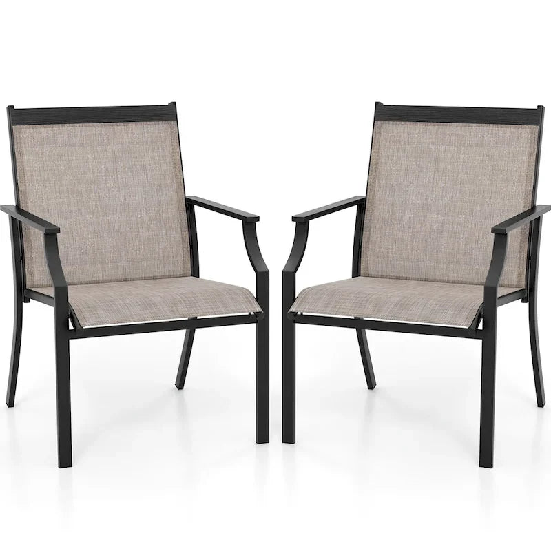 Gymax Set of 2 Patio Dining Chairs Outdoor Armchairs w/ Sturdy Metal