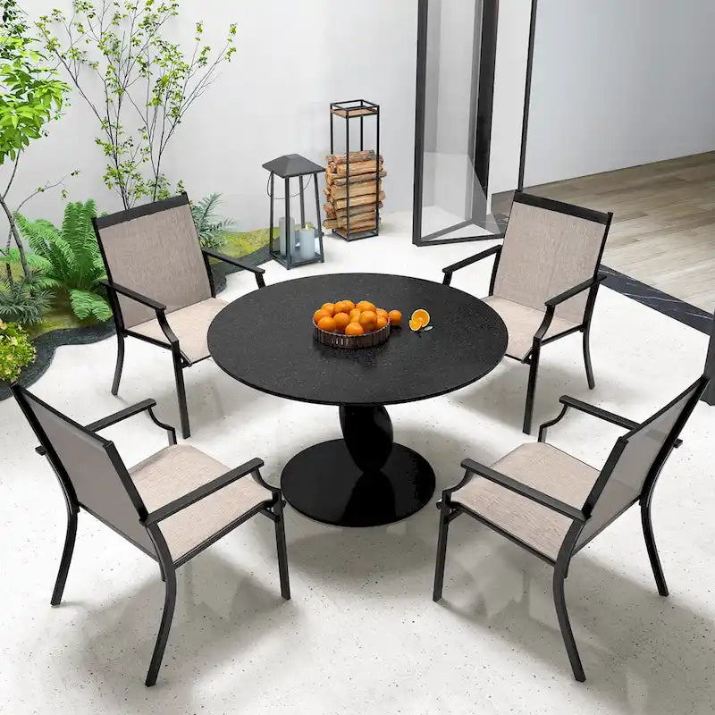 Gymax Set of 2 Patio Dining Chairs Outdoor Armchairs w/ Sturdy Metal
