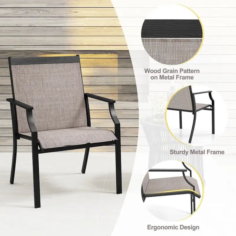 Gymax Set of 2 Patio Dining Chairs Outdoor Armchairs w/ Sturdy Metal