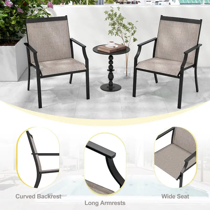 Gymax Set of 2 Patio Dining Chairs Outdoor Armchairs w/ Sturdy Metal
