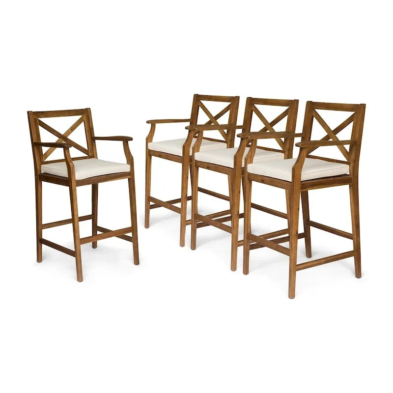 Perla Outdoor Acacia Barstools (Set of 4) by Christopher Knight Home
