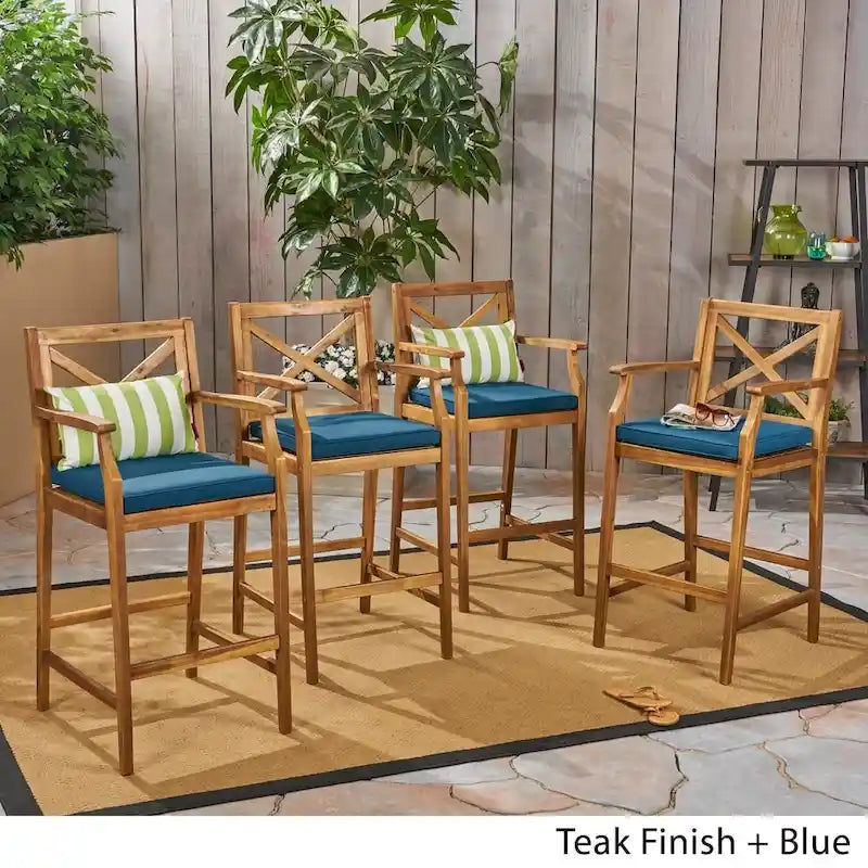 Perla Outdoor Acacia Barstools (Set of 4) by Christopher Knight Home