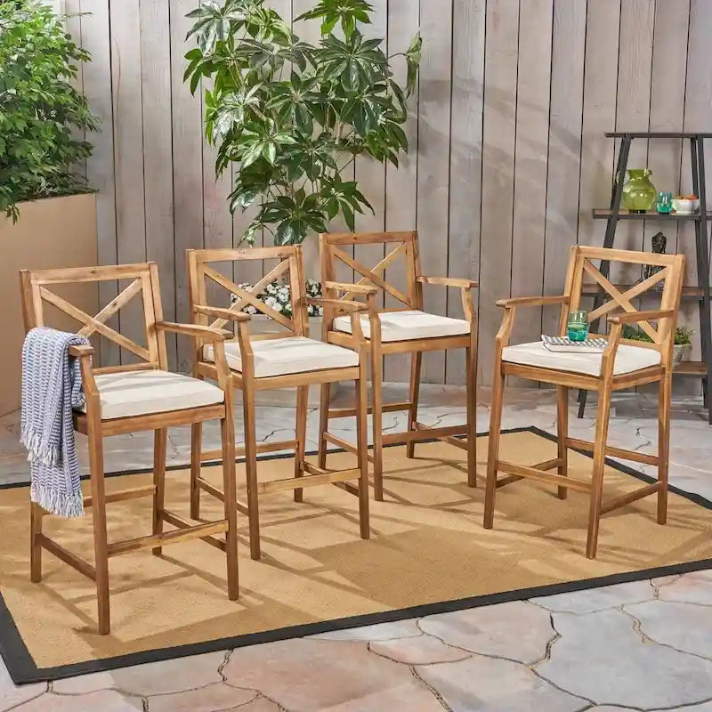 Perla Outdoor Acacia Barstools (Set of 4) by Christopher Knight Home