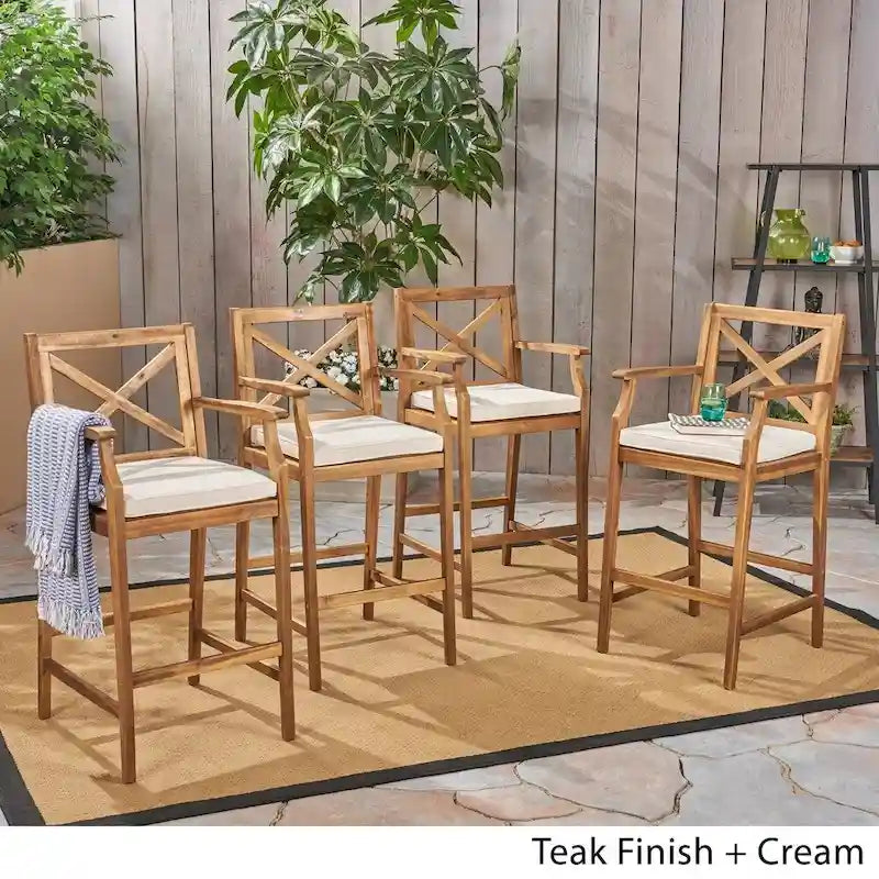 Perla Outdoor Acacia Barstools (Set of 4) by Christopher Knight Home