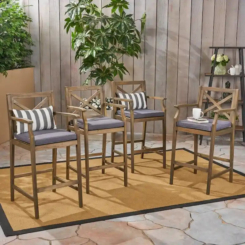 Perla Outdoor Acacia Barstools (Set of 4) by Christopher Knight Home
