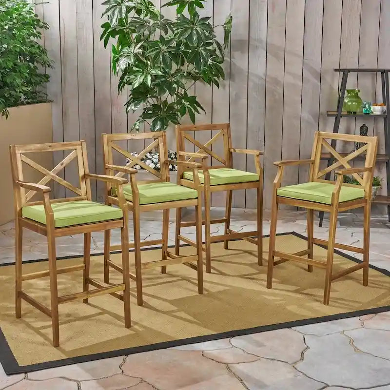 Perla Outdoor Acacia Barstools (Set of 4) by Christopher Knight Home
