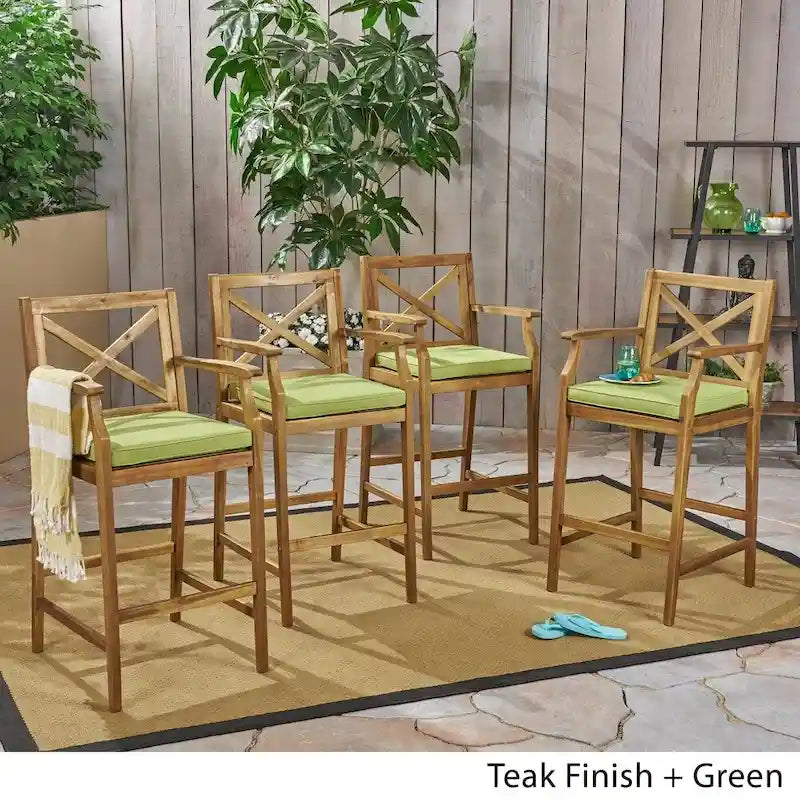 Perla Outdoor Acacia Barstools (Set of 4) by Christopher Knight Home