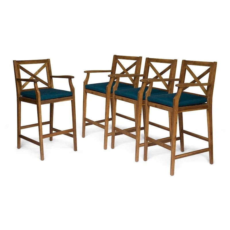Perla Outdoor Acacia Barstools (Set of 4) by Christopher Knight Home