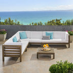 Oana Outdoor 7-seater Acacia Wood Sectional Sofa Set by Christopher Knight Home