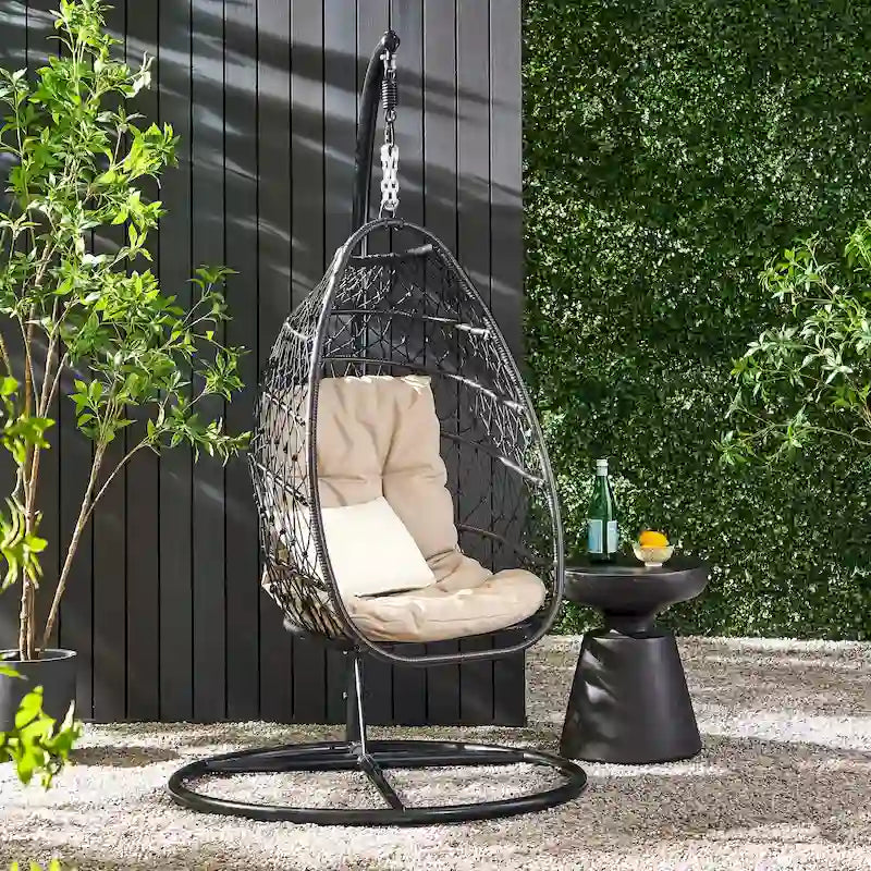 Elmcrest Outdoor Wicker and Rope Hanging Chair with Stand by Christopher Knight Home - 400 lb limit