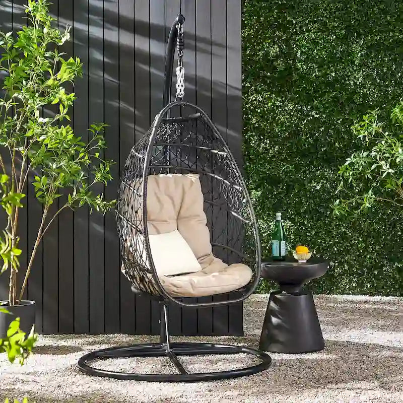 Elmcrest Outdoor Wicker and Rope Hanging Chair with Stand by Christopher Knight Home - 400 lb limit