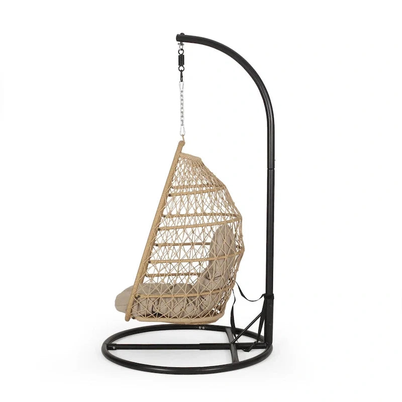 Elmcrest Outdoor Wicker and Rope Hanging Chair with Stand by Christopher Knight Home - 400 lb limit