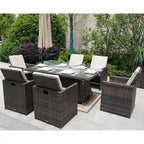 7-Piece Patio Wicker Rectangle Firepit Table with Chairs